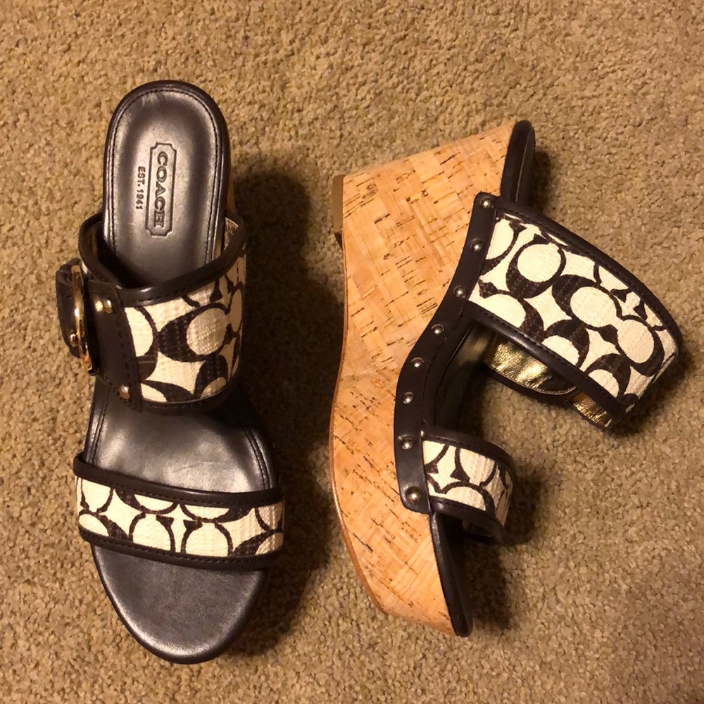 Coach Brown and white wedges